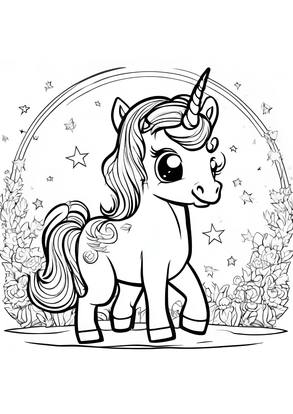 Unicorn met regenboog kleurplaat